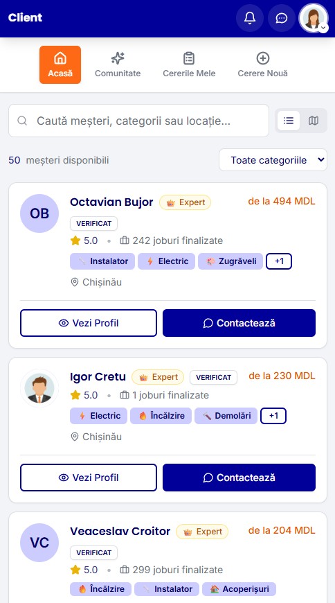 StarFix profil meșter verificat mobil Moldova