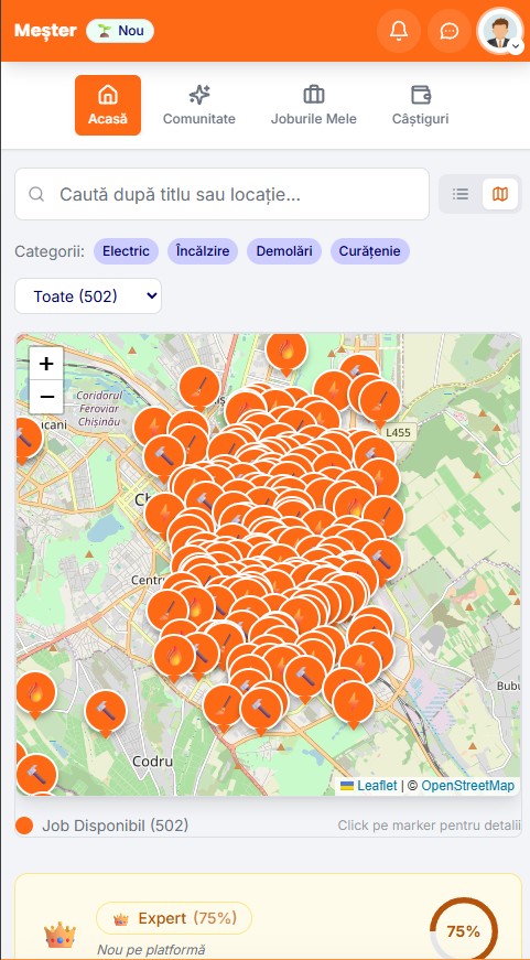 StarFix hartă comenzi meșteri disponibili Moldova